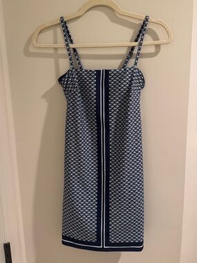 Navy Geometric Print Sundress with Straps
